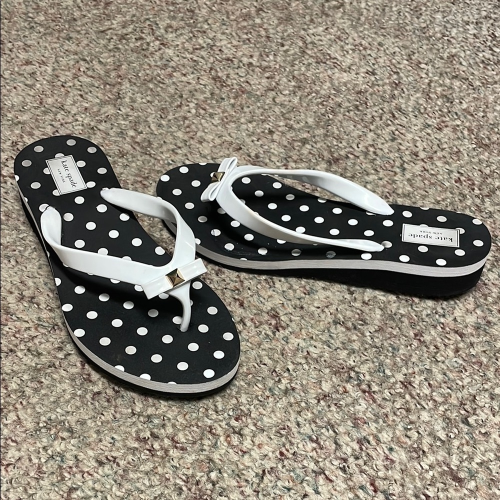 Kate Spade Black and White wedge Polka Dot thong sandals